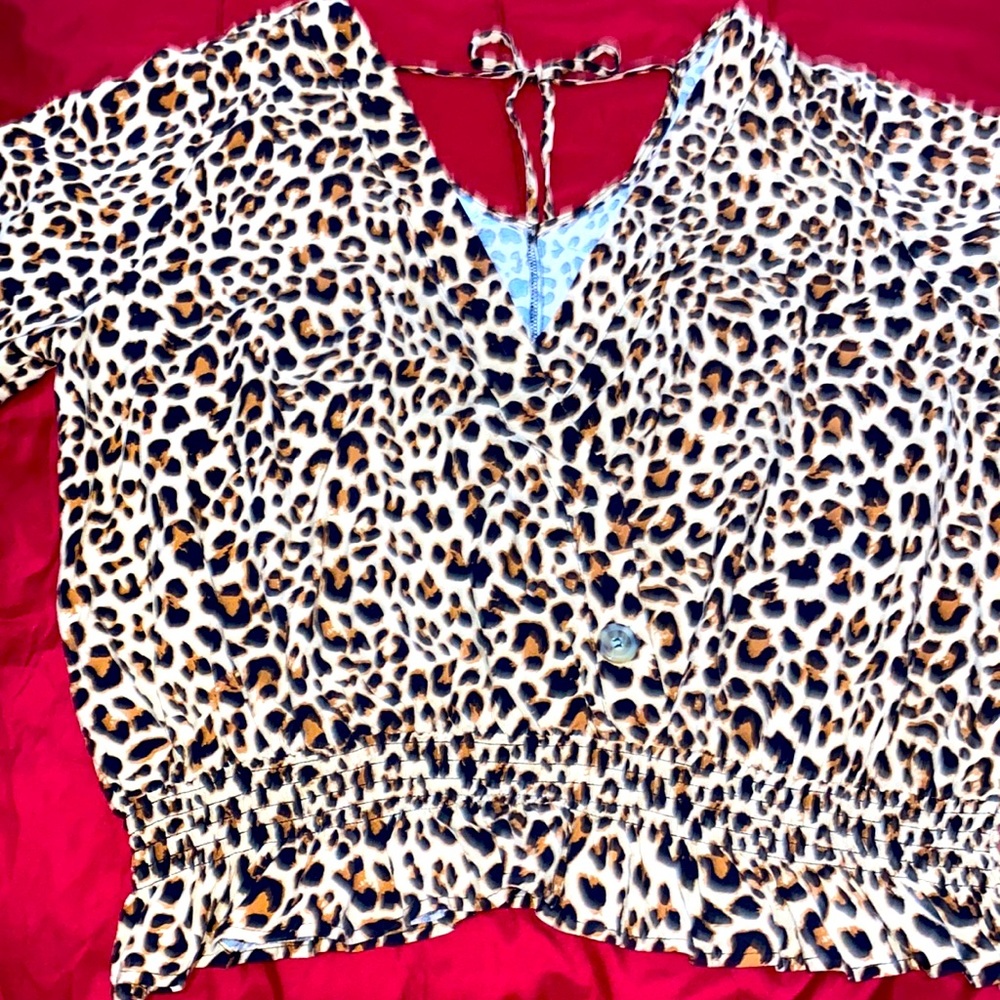 Faux wrap Leopard print blouse